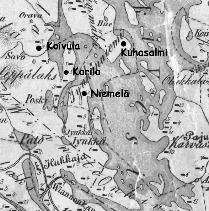 Kuvassa Hemmingin asuinpaikkoja Karilan alapuolella oleva Leppälahti 1 on Esula